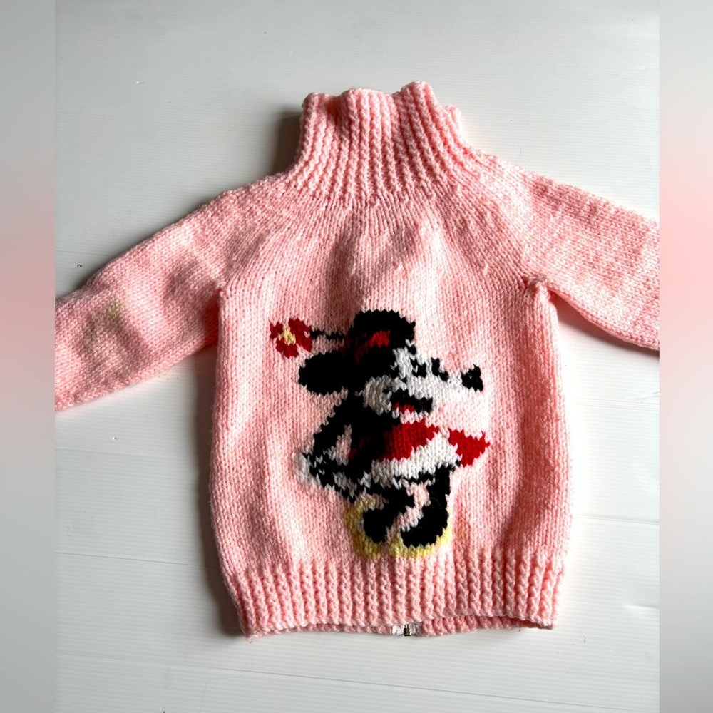 Vintage Minnie Mouse Pink Knitted Sweater Toddler Girl Size 4 5